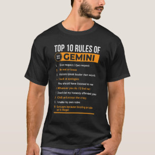 T-shirt Top 10 Rules Of Gemini Zodiac Horoscope Birthday M
