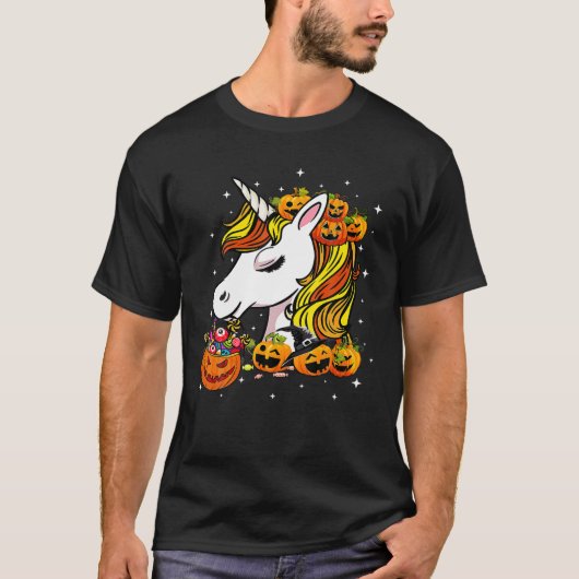 T-shirt Top Candy Corn Unicorn Halloween (Devant)