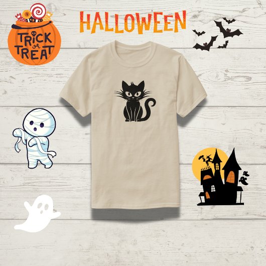 T-shirt Top Halloween de chat blanc jouant