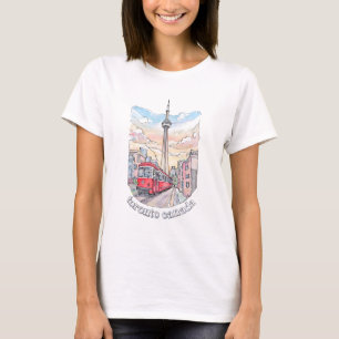T-shirt Toronto Ontario Canada Aquarelle Skyline CN Tower