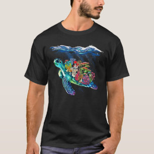 T-shirt Tortue Aquarelle Mer Océan Sous l'eau Bleu Champig