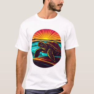 T-shirt Tortue au coucher du soleil, conception de la natu