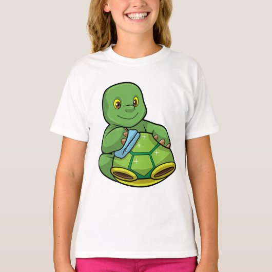 T-shirt Tortue avec coquille et chiffon de nettoyage (Devant)