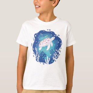 T-shirt Tortue avec coraux dans l'art du papier océanique