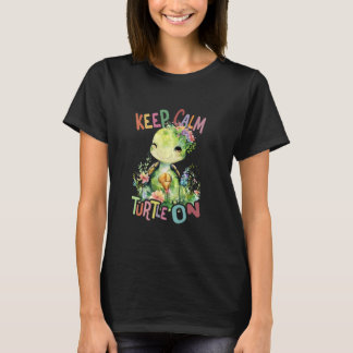 T-shirt tortue avec des fleurs mignonnes tortues bouclées 