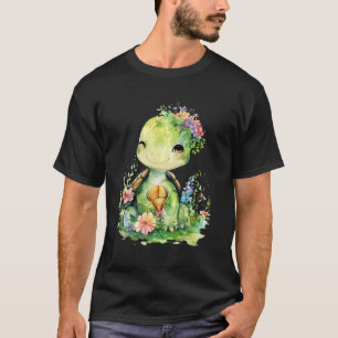 T-shirt tortue avec des fleurs mignonnes tortues bouclées 