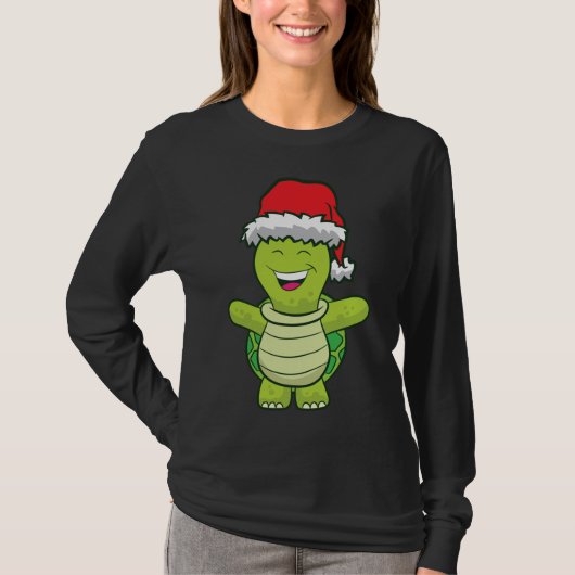 T-shirt Tortue avec Santa Hat Cute Turtle Noël (Devant)