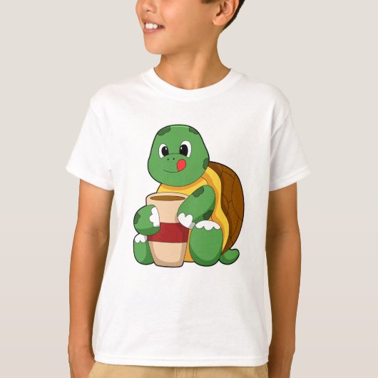 T-shirt Tortue avec tasse de café (Devant)