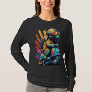 T-shirt Tortue Colorée Drôle Sur Un Scooter