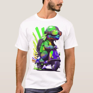 T-shirt Tortue Colorée Drôle Sur Un Scooter Copie