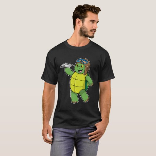 T-shirt Tortue comme pilote avec avion en papier (Devant entier)