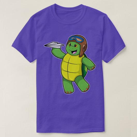 T-shirt Tortue comme pilote avec avion en papier (Design devant)