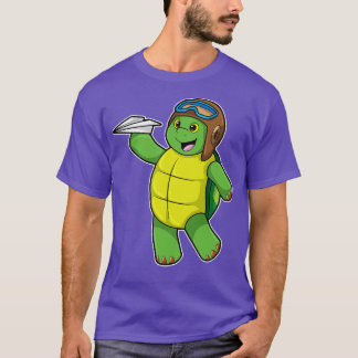 T-shirt Tortue comme pilote avec avion en papier