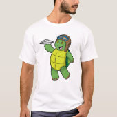 T-shirt Tortue comme pilote avec avion en papier (Devant)