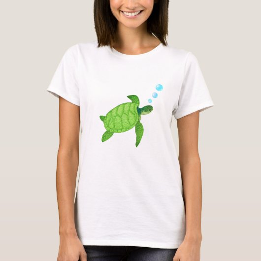 T-shirt Tortue de mer à la nage verte (Devant)