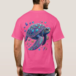 T-shirt Tortue de mer Bling Bleu Violet Sarcelle Or