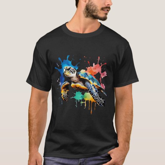 T-shirt Tortue de mer colorée (Devant)
