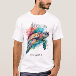 T-shirt Tortue de mer des Bahamas Drapeau bahamien Grande