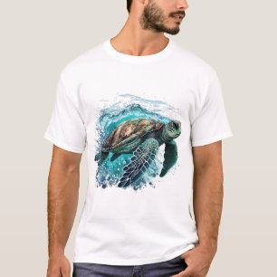 T-shirt Tortue de mer élégante nageant dans l'océan bleu