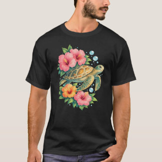 T-shirt Tortue de mer Floral Tropical Océan Tortue