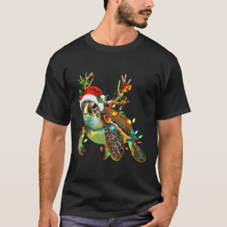 T-shirt Tortue de mer Lumières de Noël Chapeau de Père Noë
