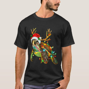 T-shirt Tortue de mer Lumières de Noël Chapeau de Père Noë