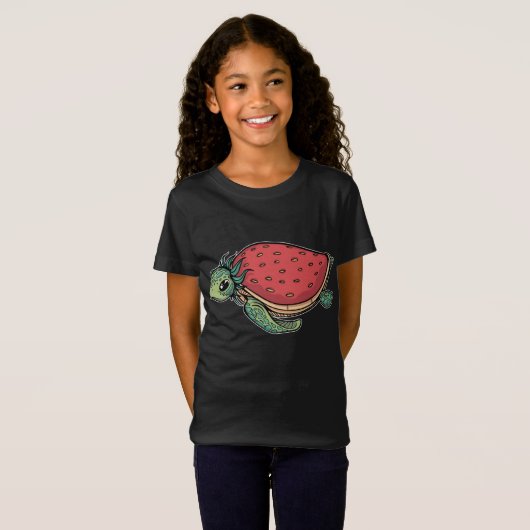 T-Shirt Tortue de mer mignonne fraise adorable Océan Anima (Devant entier)