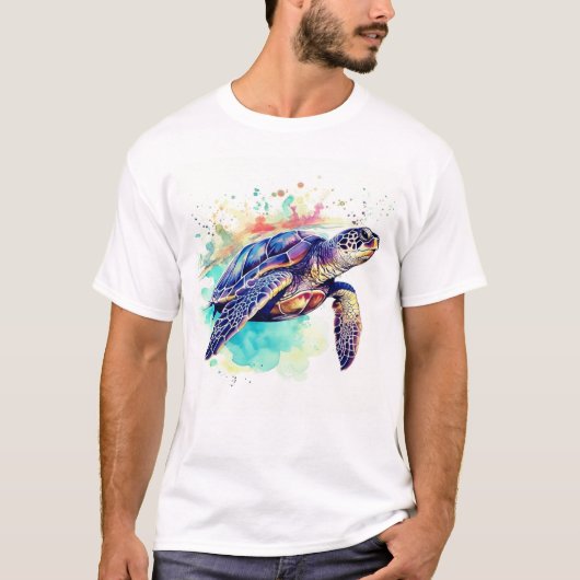 T-shirt Tortue de mer Peinture d'aquarelle de natation (Devant)
