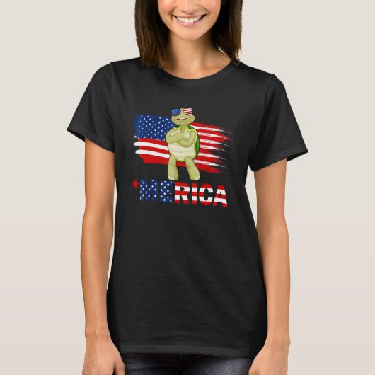 T-shirt Tortue Drapeau Américain Lunettes de soleil Merica (Devant)
