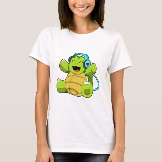 T-shirt Tortue en musique avec casque (Devant)