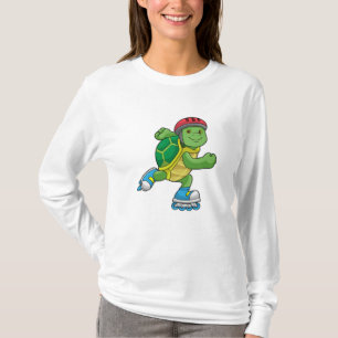 T-shirt Tortue en patinage avec patins en ligne et casque