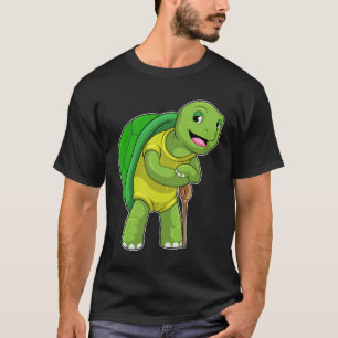 T-shirt Tortue en tant que pensionné avec bâton de marche