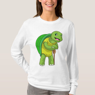 T-shirt Tortue en tant que pensionné avec bâton de marche