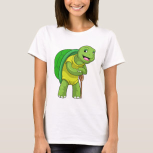 T-shirt Tortue en tant que pensionné avec bâton de marche
