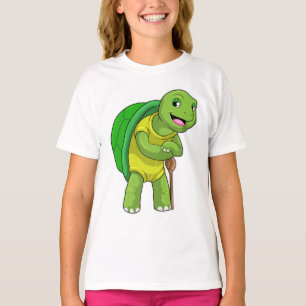 T-shirt Tortue en tant que pensionné avec bâton de marche