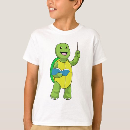 T-shirt Tortue en tant qu'enseignant avec livre et pointeu (Devant)
