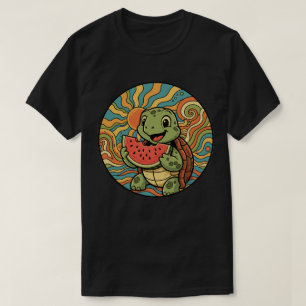 T-shirt Tortue Groovy Mangeant de la Pastèque - Vibes d'Ét