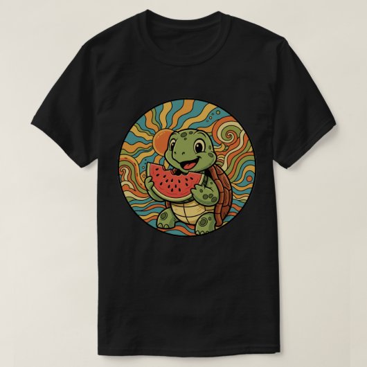 T-shirt Tortue Groovy Mangeant de la Pastèque - Vibes d'Ét (Design devant)