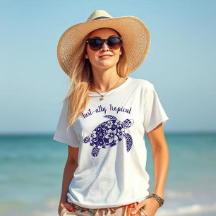 T-shirt Tortue hawaïenne Tropical Dark Blue