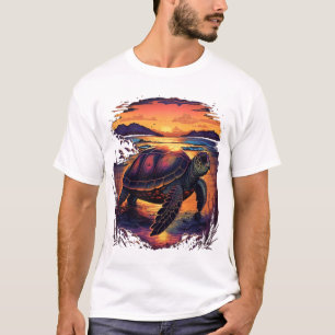 T-shirt Tortue Mer Océan Rivage Tropical Plage Coucher de