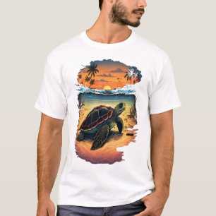 T-shirt Tortue Mer Océan Rivage Tropical Plage Coucher de