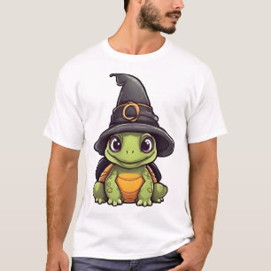 T-shirt Tortue mignonne d'Halloween avec un chapeau de sor