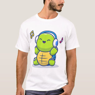 T-shirt Tortue Mignonne Écoutant de la Musique Avec un Cas