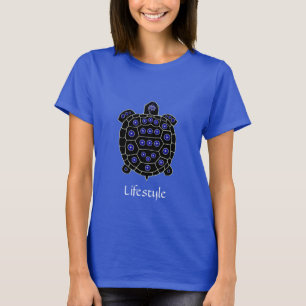 T-shirt Tortue noire ornée de saphirs étoiles