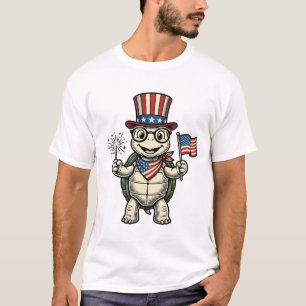 T-shirt Tortue Patriotique Gravure Vintage Graphique pour