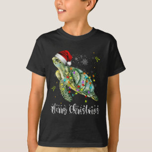 T-shirt Tortue Santa Hat Joyeux Noël Lumières Noël Fêtes