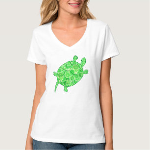 T-shirt Tortue tourbée fractale - chaux et vert émeraude