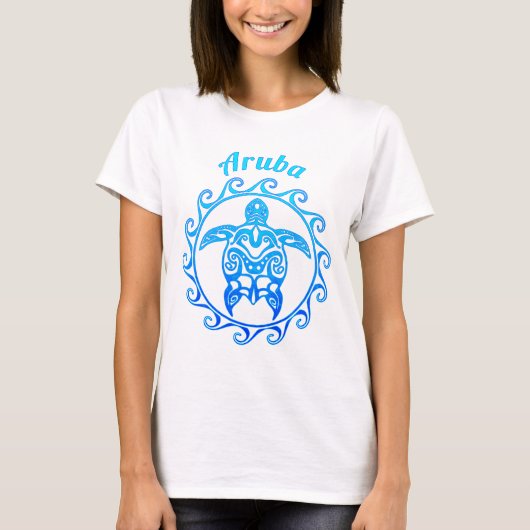 T-shirt Tortue Tribale Bleue Aruba (Devant)