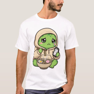 T-shirt Tortue triste mangeant du Ramen et faisant défiler