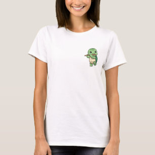 T-shirt Tortue verte heureuse jouant de la flûte en bois